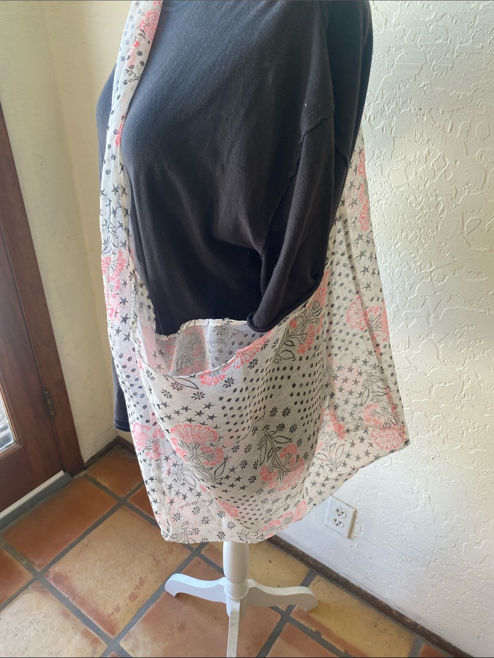 Free People White Floral Shoulder Tote with Pink Accents